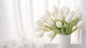 pngtree springtime elegance delicate white tulips bloom against a window curtain texture image 13870029