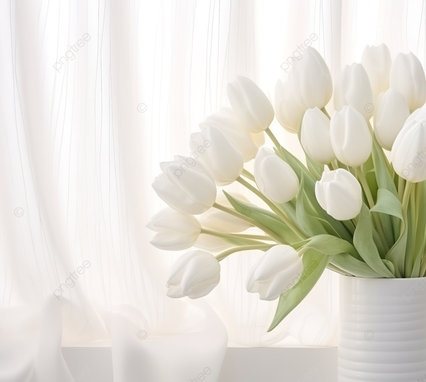 pngtree springtime elegance delicate white tulips bloom against a window curtain texture image 13870029
